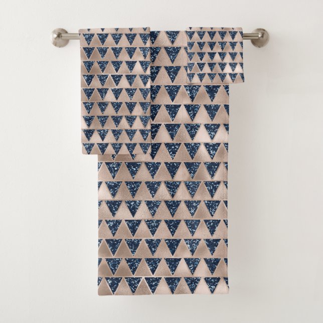 Indigo Glitter Silver Grey Metallic Pattern Design Bath Towel Set (Insitu)