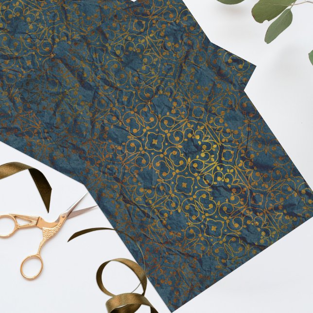 Indigo Gold Classic Elegant Damask Pattern Tissue Paper (Creator Uploaded)