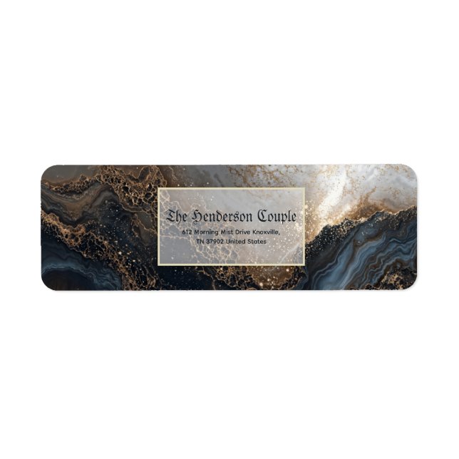 Indigo Gold Foil Agate Return Address Label (Front)