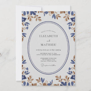 Indigo Gold Sprig Eucalyptus Wedding Invitation