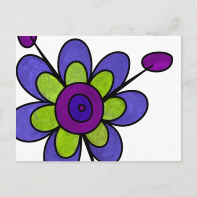 Indigo & Green Fun Flowers Postcard (Front)