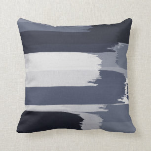 Indigo Grey Blue Brushstrokes Cushion