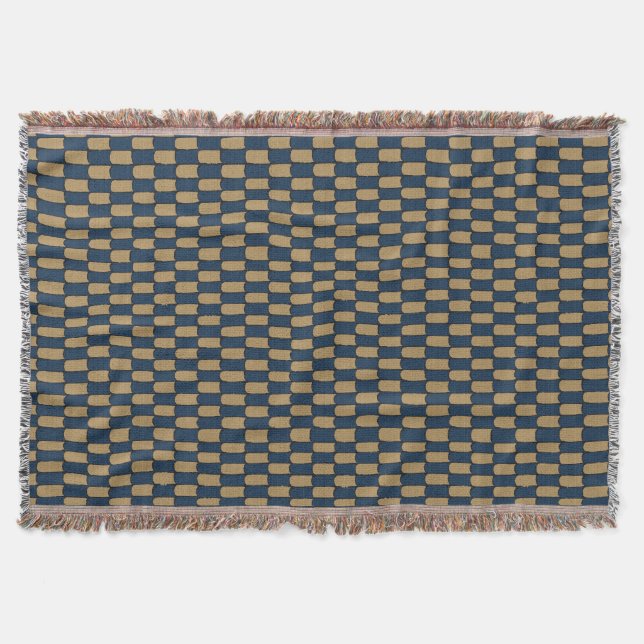 Indigo Harbour & Burnished Brass Chequered  Throw Blanket (Front)