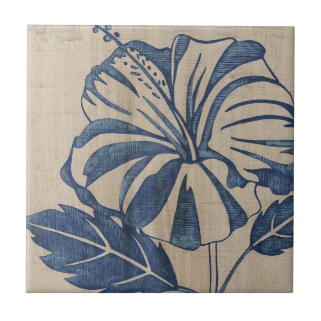 Indigo Hibiscus Ceramic Tile (Front)