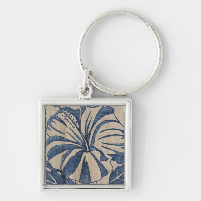 Indigo Hibiscus Key Ring (Front)