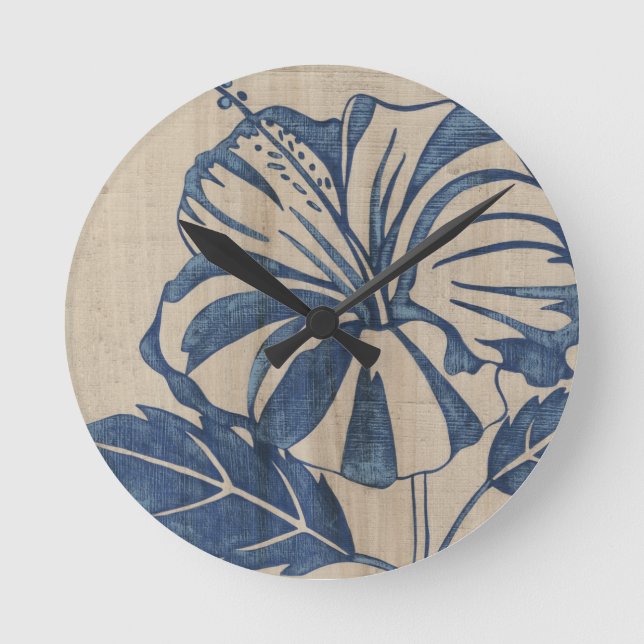 Indigo Hibiscus Round Clock (Front)