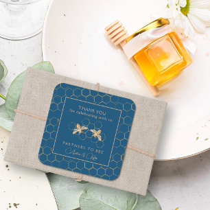 Indigo & Honeycomb Golden Bee Wedding Shower Square Sticker