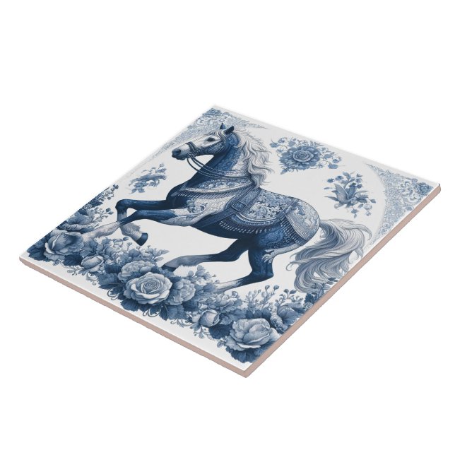 Indigo Horse:  Floral Elegance  Ceramic Tile (Side)