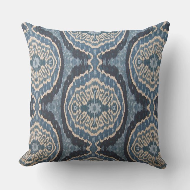 Indigo Ikat Outdoor Designer Pillow (Front)