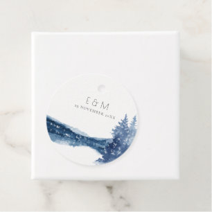 INDIGO INK BLUE MOUNTAIN LAKE MONOGRAM WEDDING FAVOUR TAGS
