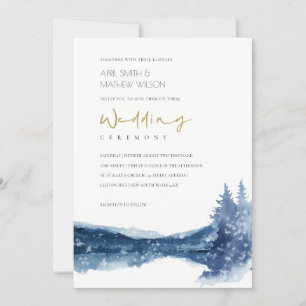 INDIGO INK BLUE MOUNTAIN LAKE SNOW WEDDING INVITE