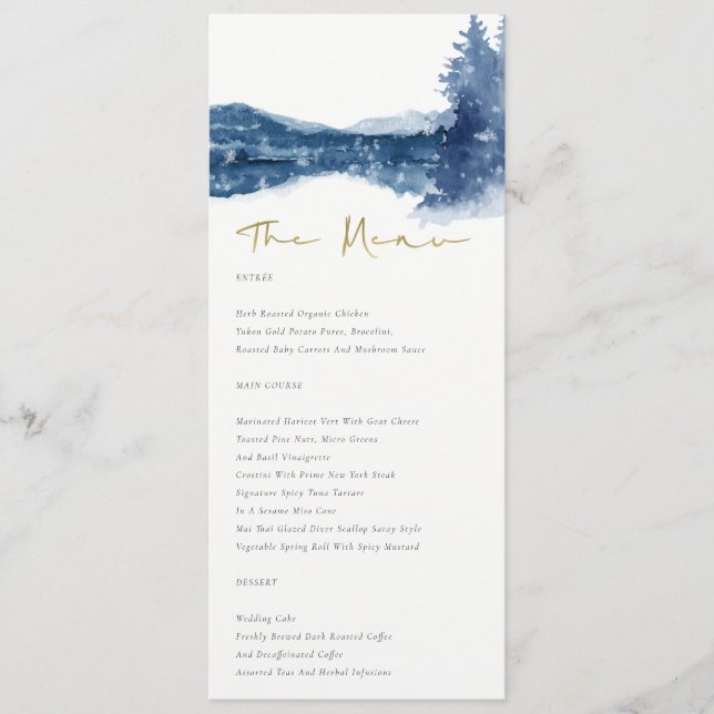 INDIGO INK BLUE MOUNTAIN LAKE SNOW WEDDING MENU (Front)