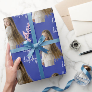Indigo Ink & Custom Birthday text and photo - Wrapping Paper