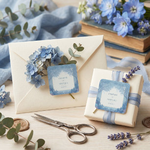 Indigo Ink Etched Woodland Frame Wedding Square Sticker