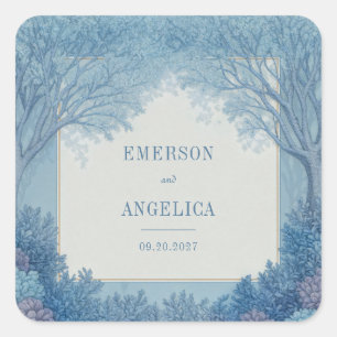 Indigo Ink Etched Woodland Frame Wedding Square Sticker
