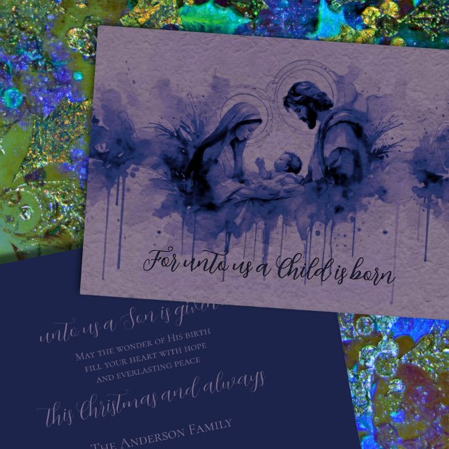 Indigo Ink on Lavender Holy Family Holiday Card (Creator Uploaded)