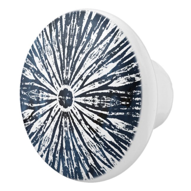 Indigo Ink Radial Motif Ceramic Knob (Right)