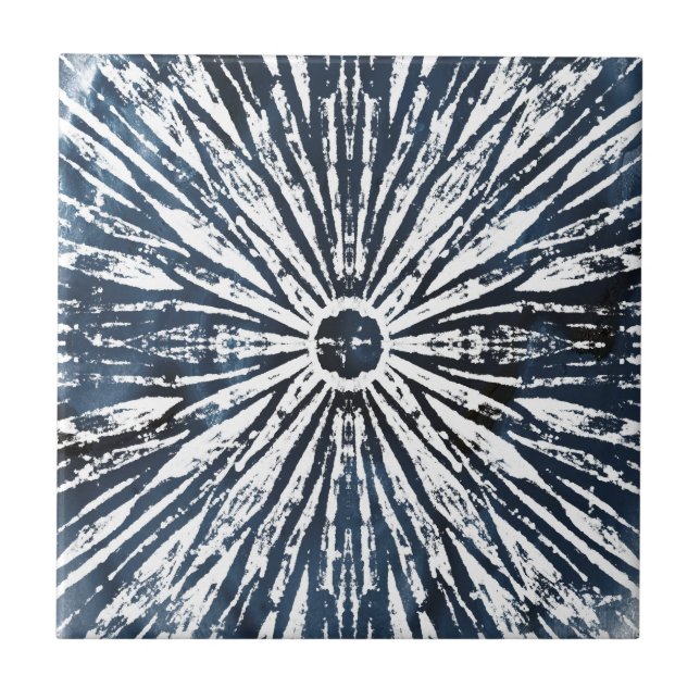 Indigo Ink Radial Motif Ceramic Tile (Front)