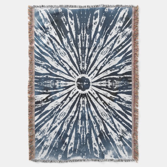 Indigo Ink Radial Motif Throw Blanket (Front Vertical)