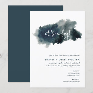 Indigo Ink Wash Boy Baby Shower by Mail Invitation