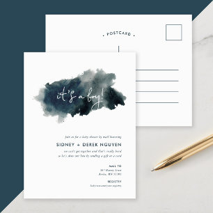 Indigo Ink Wash Boy Baby Shower by Mail Invitation