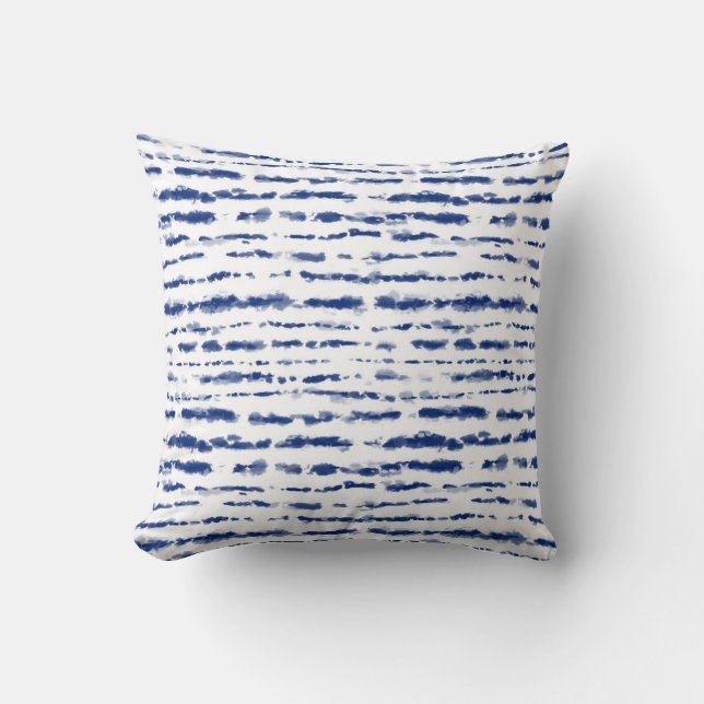Indigo Japanese Shibori Stripes Print Cushion (Front)