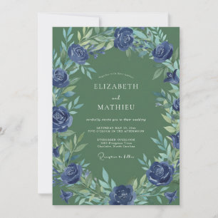Indigo Leafy Olive Wedding Invitation