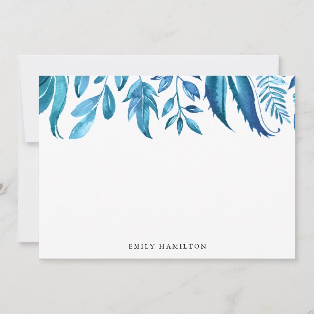 Indigo Leaves | Personalised Stationery Flat Card (Front)