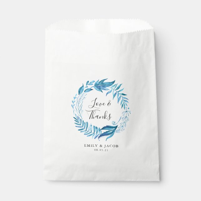 Indigo Leaves | Personalised Wedding Thank You Favour Bag (Front)