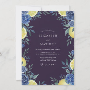 Indigo Lemon Citrus Eucalyptus Wedding Invitation