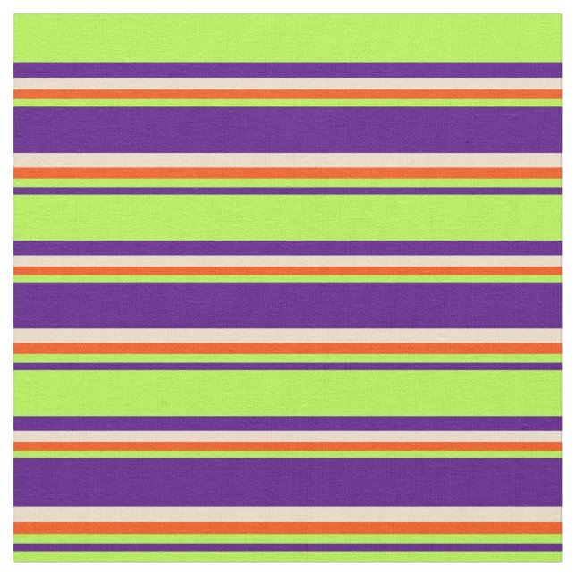 Indigo, Light Green, Red & Tan Stripes Pattern Fabric (Close Up)