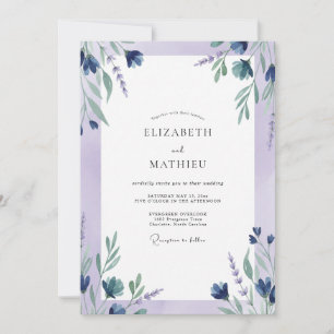 Indigo Lilac Leaf Wedding Invitation