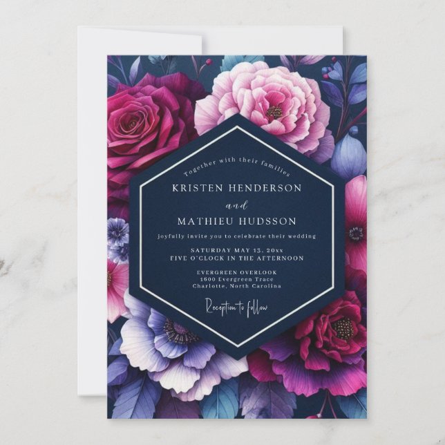 Indigo Luminous Floral Wedding Invitation (Front)