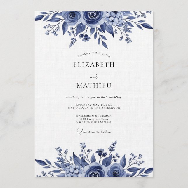 Indigo Lush Botanical Wedding Invitation (Front)