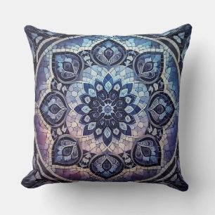 Indigo Mandala Pattern: Deep Gradient Mosaic Cushion
