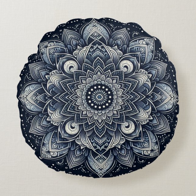 Indigo Mandala  Round Cushion (Front)
