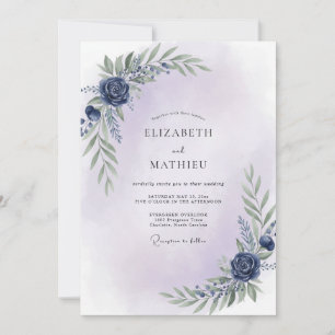 Indigo Mauve Foliage Eucalyptus Wedding Invitation