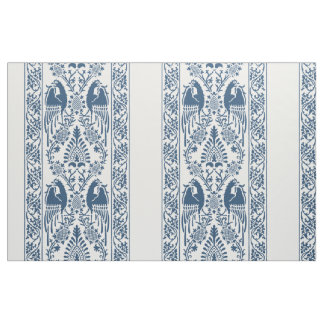 Indigo Mediaeval Bird Stripes Fabric
