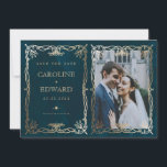 Indigo  Mediaeval Gold Ivy Photo QR code Save The Date<br><div class="desc">Indigo Mediaeval Gold Ivy Photo QR code</div>