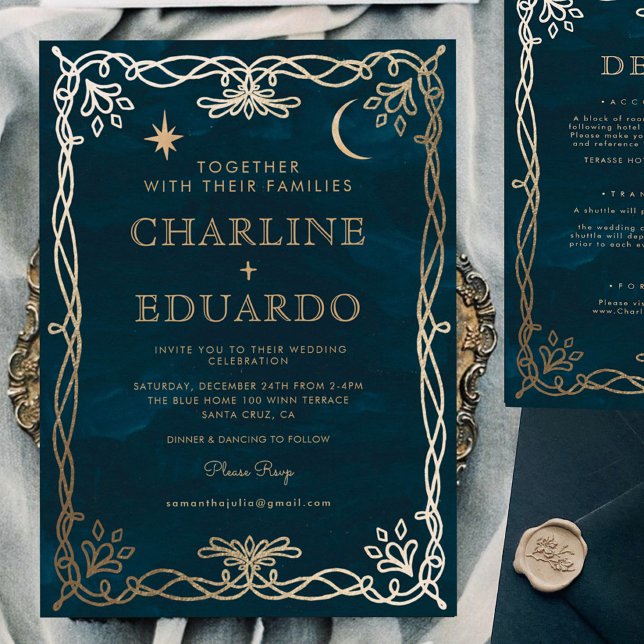 Indigo Mediaeval Gold Ivy Wedding  Invitation (Creator Uploaded)
