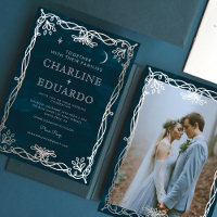 Indigo Mediaeval Silver  Ivy Wedding  Invitation