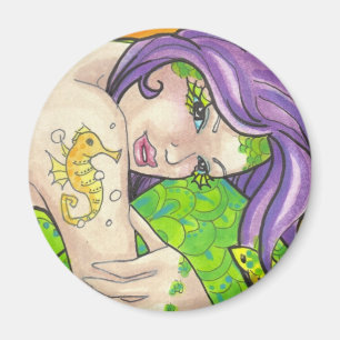 Indigo mermaid fantasy art portrait magnet