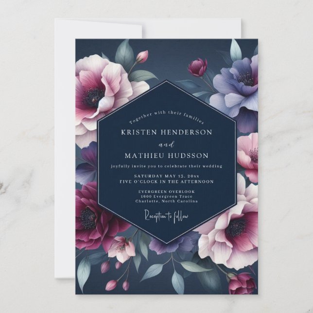 Indigo Midnight Flora Wedding Invitation (Front)