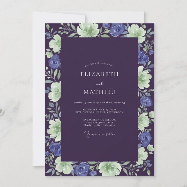 Indigo Mint Painted Wedding Invitation (Front)