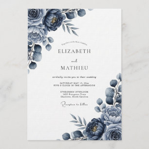 Indigo Moody Floral Wedding Invitation