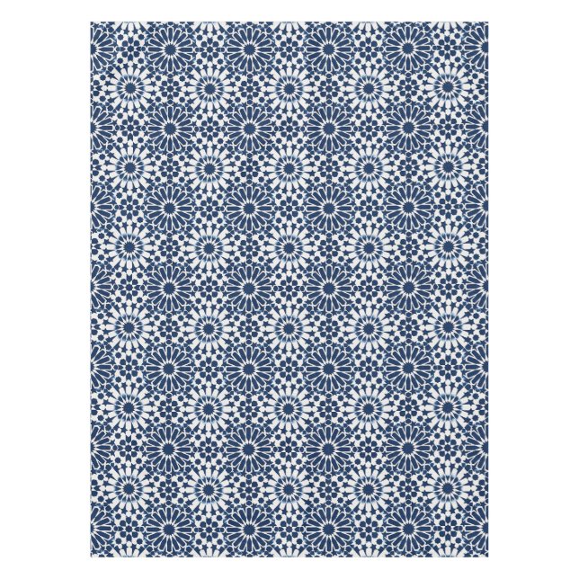 Indigo Moroccan Geometric Star Mosaic Pattern Tablecloth (Front)