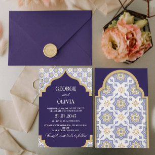 Indigo Moroccan Tile Wedding Invitation