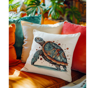 Indigo Mosaic Sea Turtle  Cushion