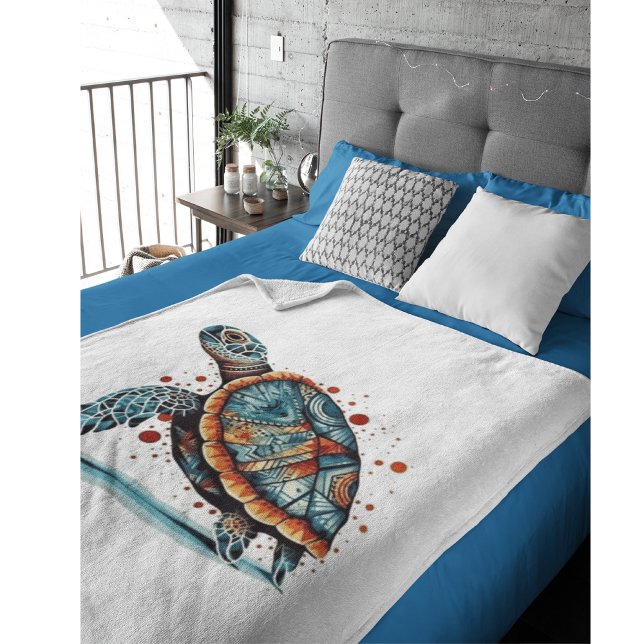 Indigo Mosaic Sea Turtle  Fleece Blanket (Creator Uploaded)