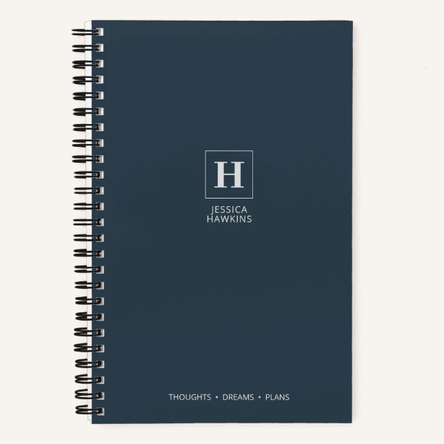 Indigo Navy Blue Classic Monogram Notebook (Front)